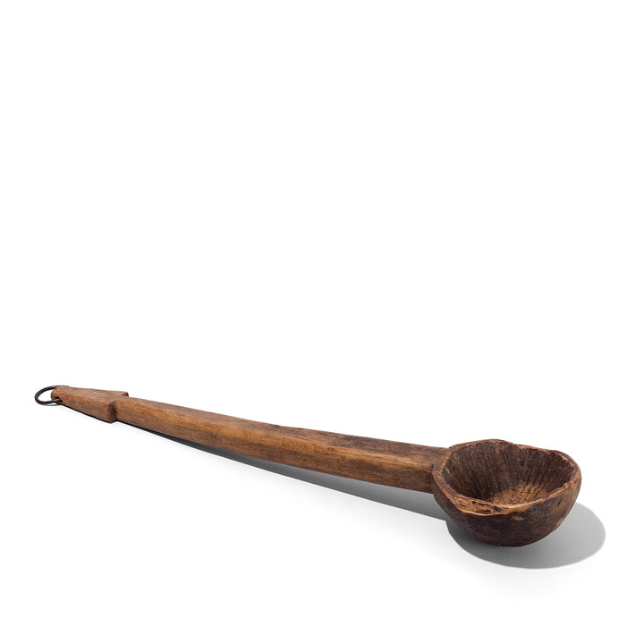 Antique Wooden Spoon From Banswara Rajasthan With Aged Patina And Hand Carved Details