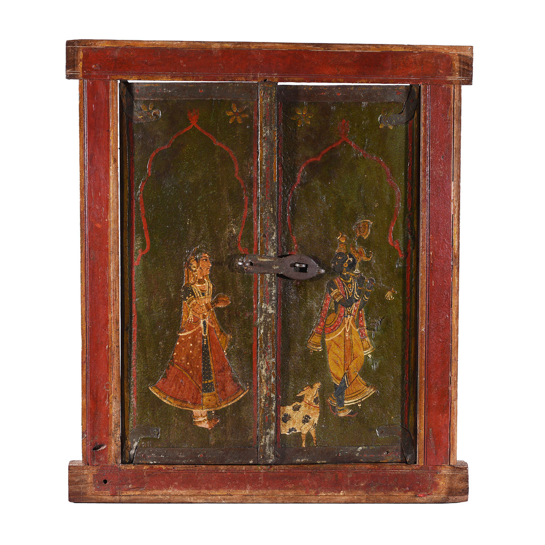 Antique indian Painted Window Shutter | Indigo Antiques