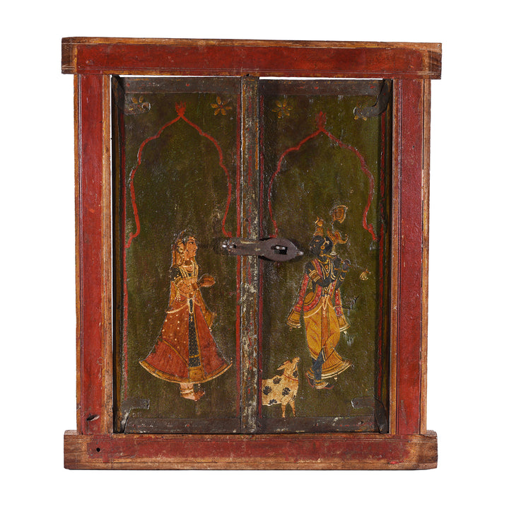 Antique indian Painted Window Shutter | Indigo Antiques