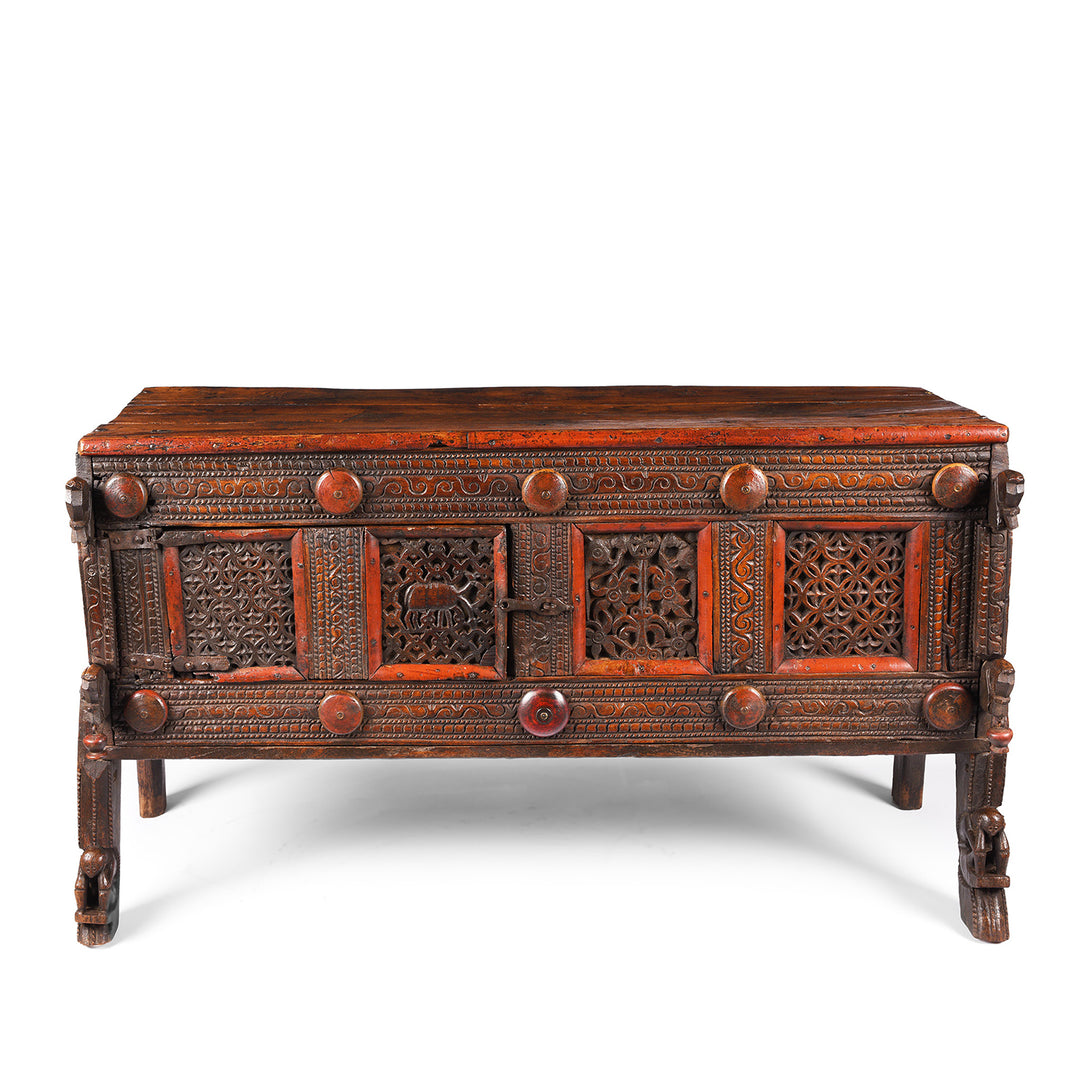 Antique lacquered Teak Dowry Chest - Majus From Guajrat | Indigo Antiques