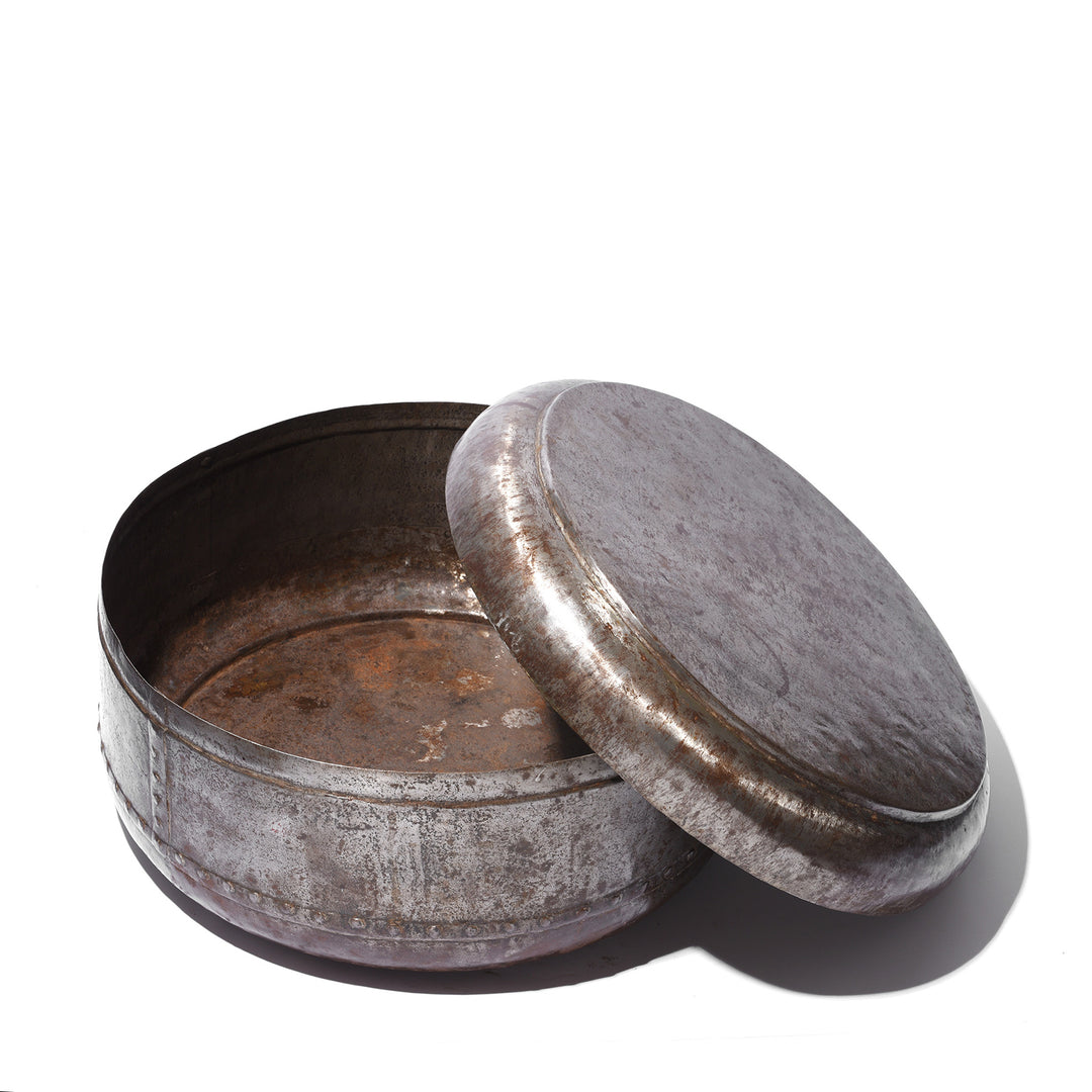 Open View Of Polished Metal Round Indian Keepsake Box | Indigo Antiques