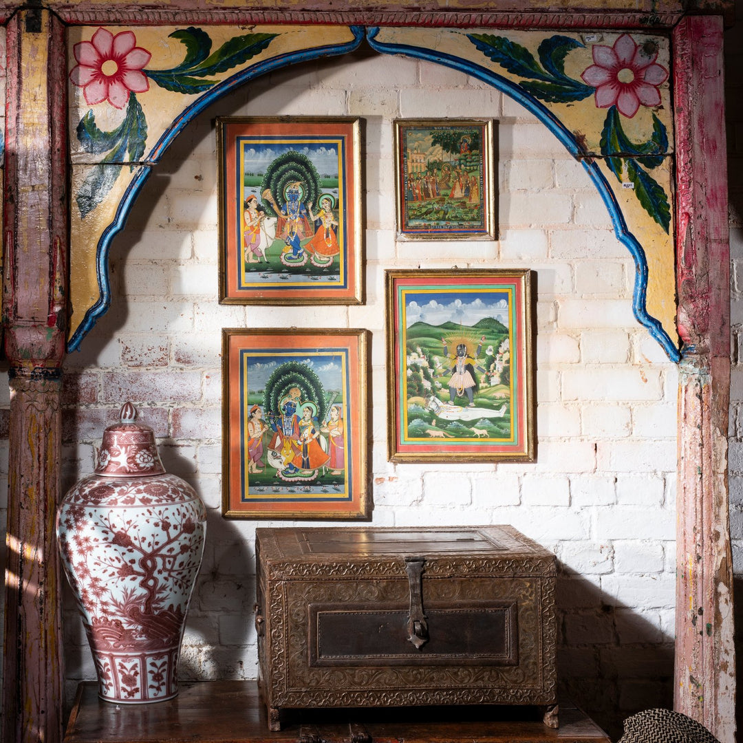 Antique Indian Painted Teak Double Arch From Maharashtra | Indigo Antiques