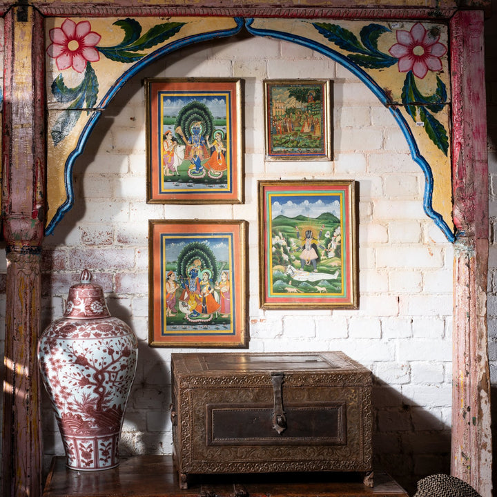 Antique Indian Painted Teak Double Arch From Maharashtra | Indigo Antiques