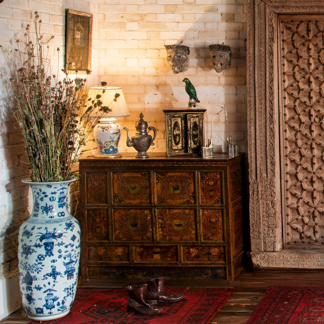 Chinese Reproduction Blue & White Porcelain Tall Vase | Indigo Antiques