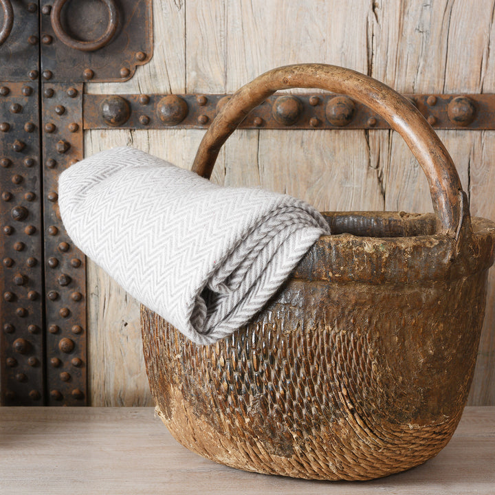 Vintage Chinese Woven Willow Farmers Basket - Ca 1940's | Indigo Antiques