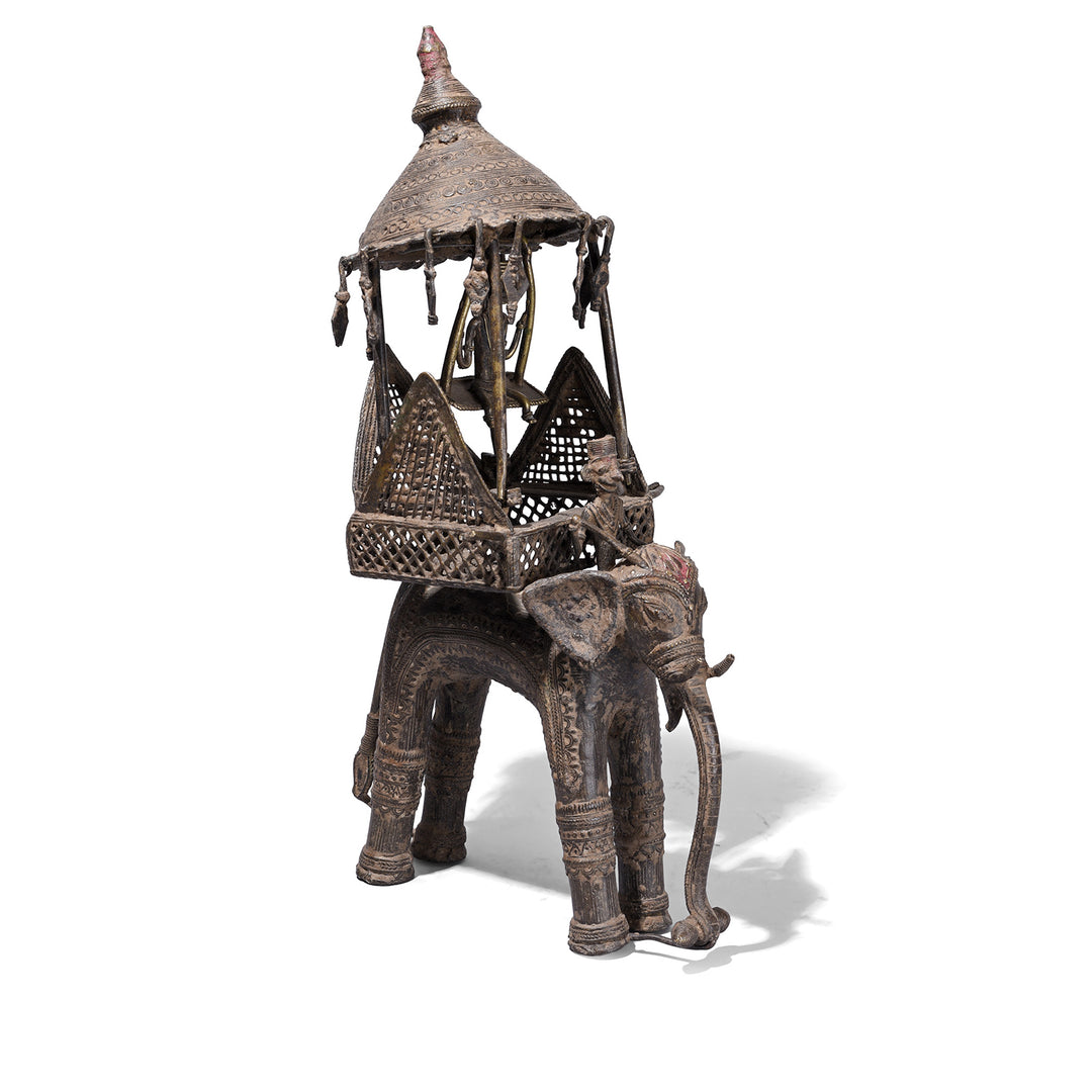 Bastar Brass Elephant With Howdah Goddess Danteshwari And Mahout From Chhattisgarh 19th Century