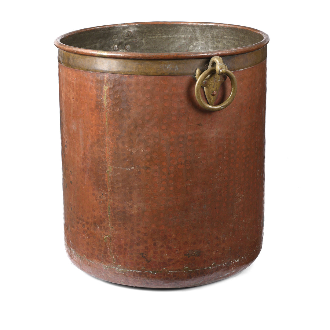 Angled View Of Antique Copper Water Pot From Kerala | Indigo Antiques