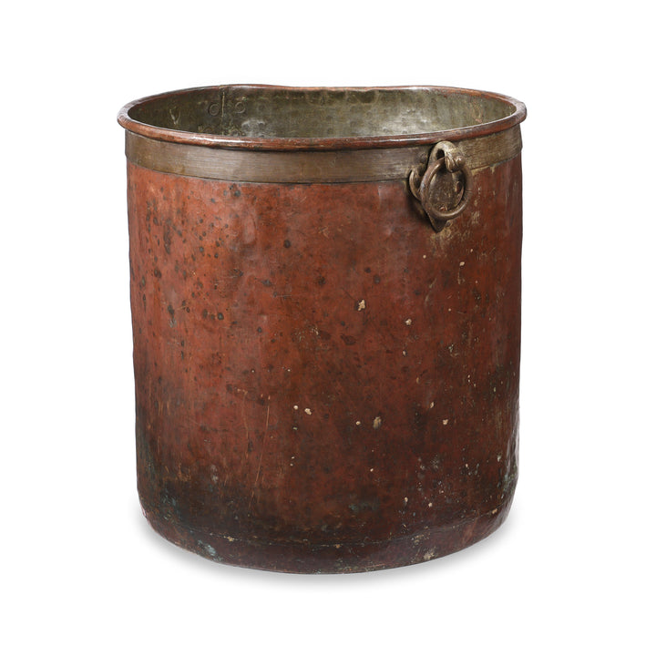 Angled View Of Antique Copper Water Pot From Kerala | Indigo Antiques