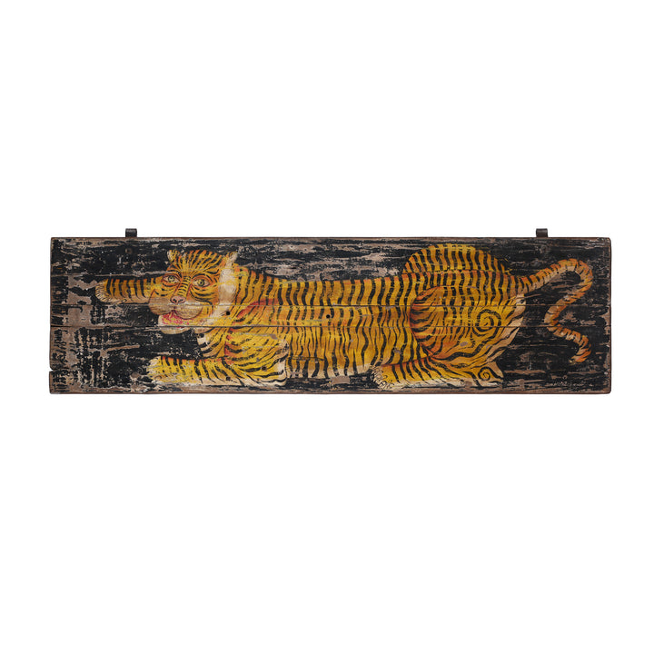 Painted Indian Tiger Panel On Reclaimed Door From Madhya Pradesh