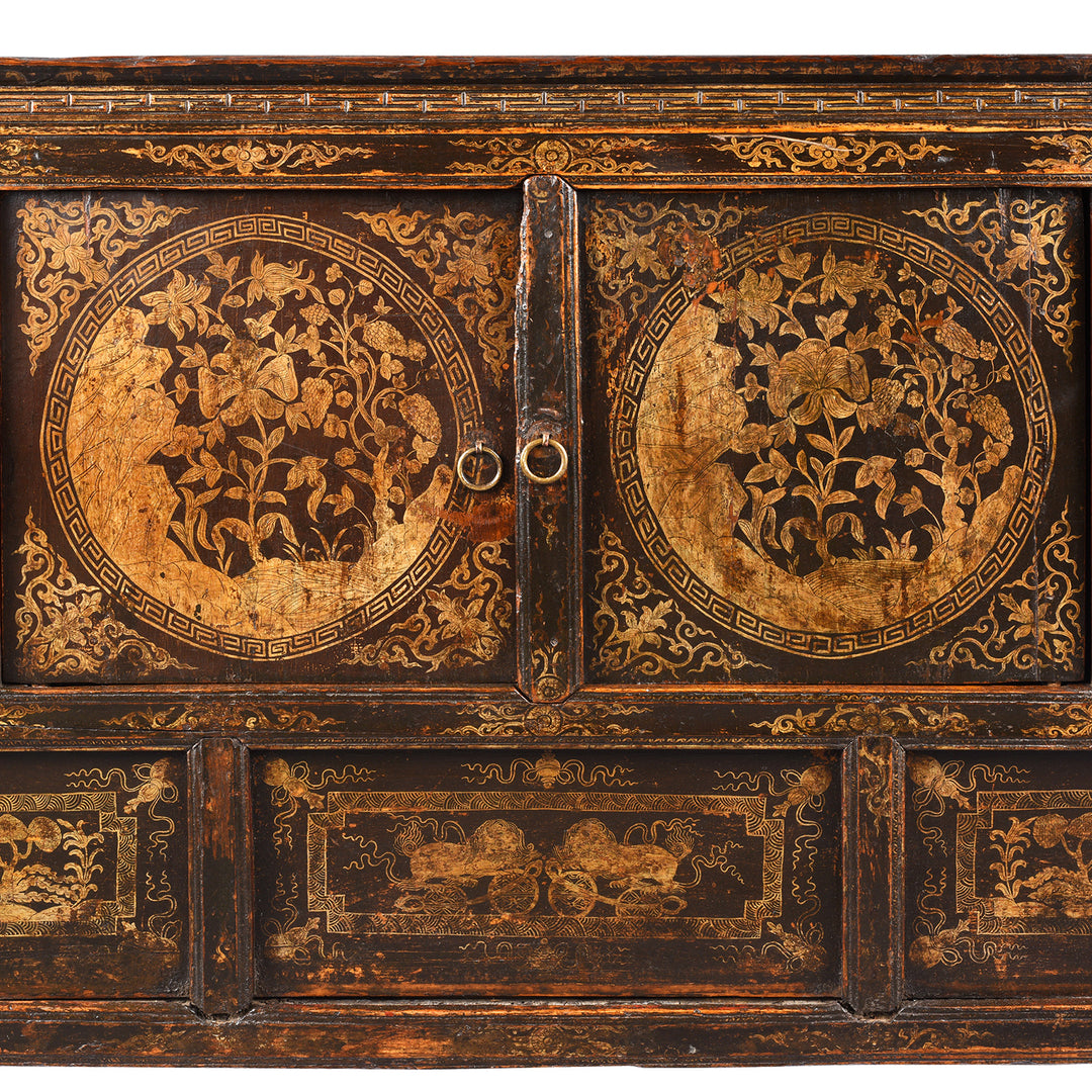 Black And Gold Tibetan Painting From Gilt & Black Painted Tibetan Altar Cabinet | Indigo Antiques