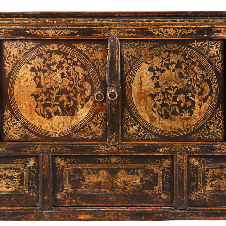 Black And Gold Tibetan Painting From Gilt & Black Painted Tibetan Altar Cabinet | Indigo Antiques