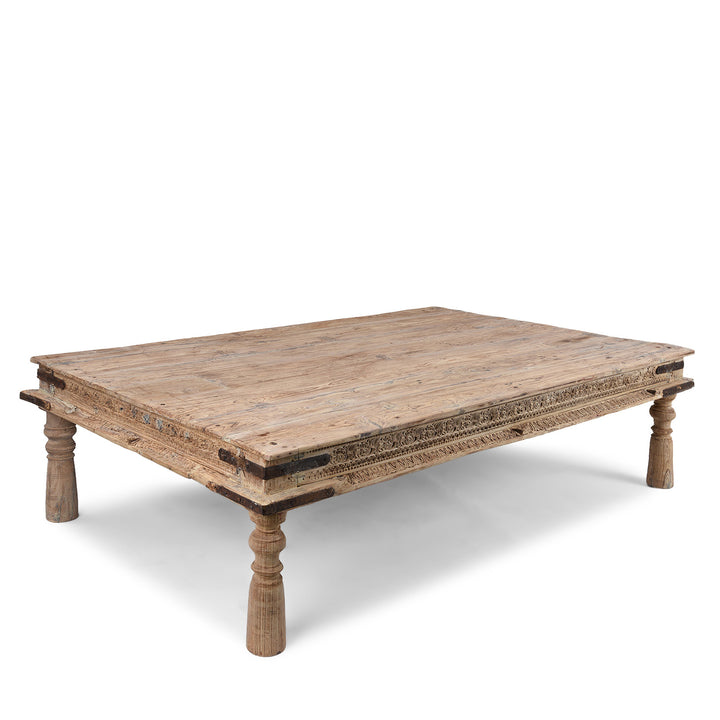 Bleached 19th Century Teak Takhat Daybed From Hyderabad With Hand Carved Floral Frieze And Turned Legs | Indigo Antiques