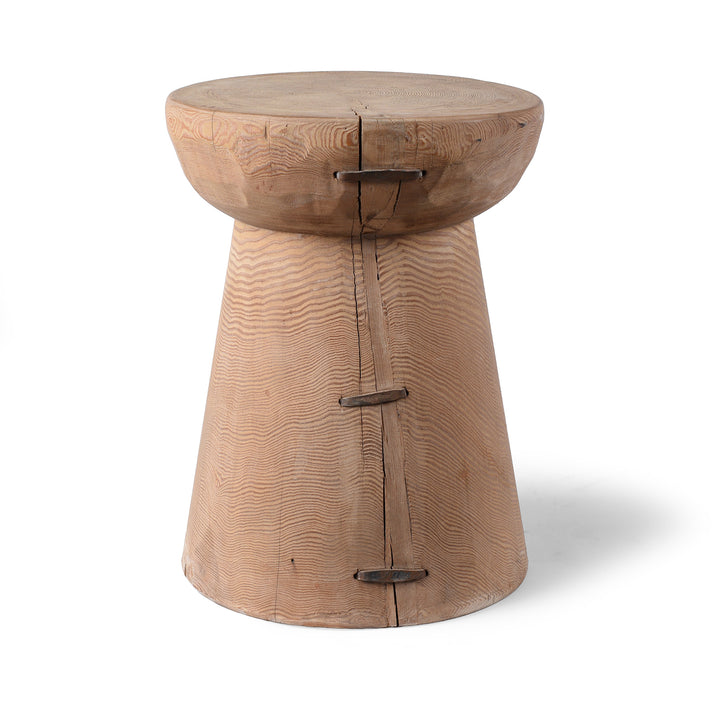 Bleached Pine Stool Table With Conical Base And Circular Top