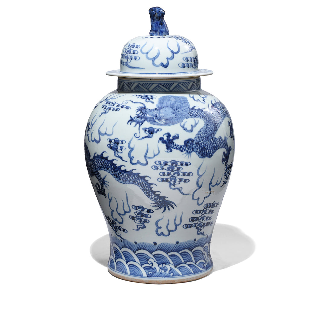 Blue And White Dragon Temple Jar | Indigo Antiques