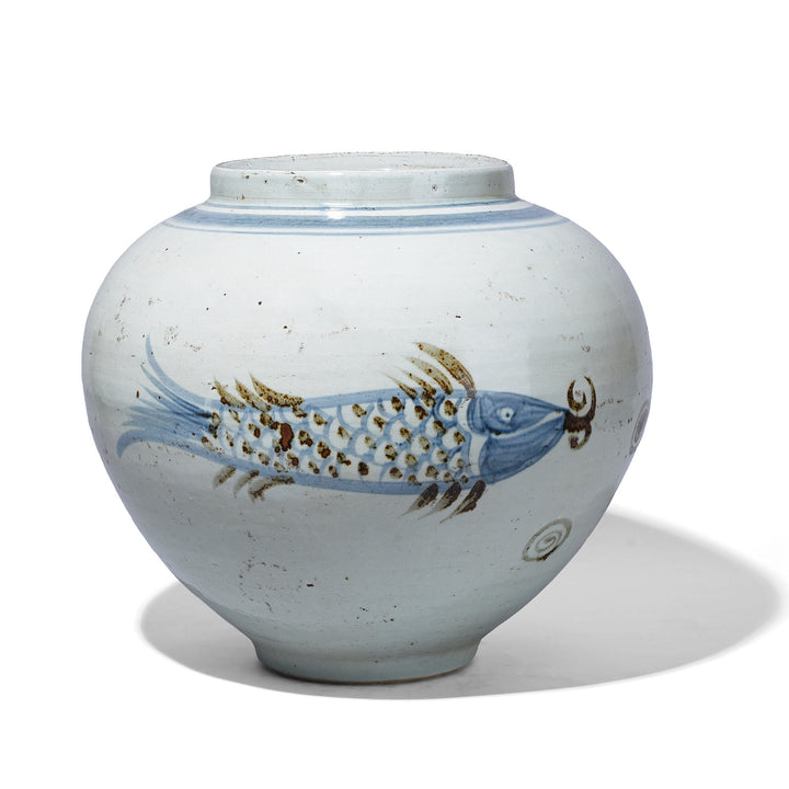 Blue And White Porcelain Fish Jar In Provincial Ming Style