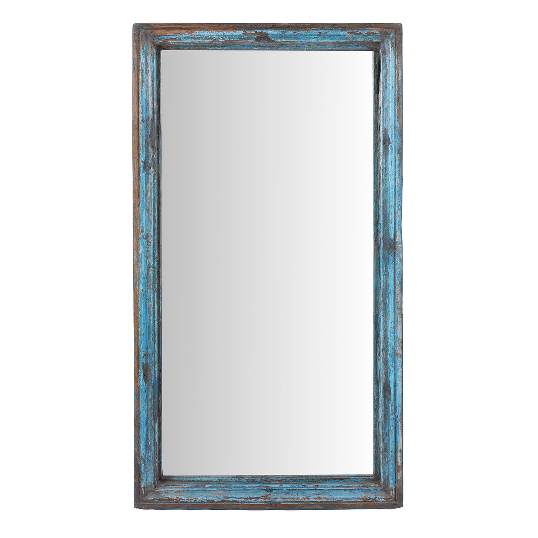 Blue Painted Mirror Made From An Old Teak Window | Indigo Antiques