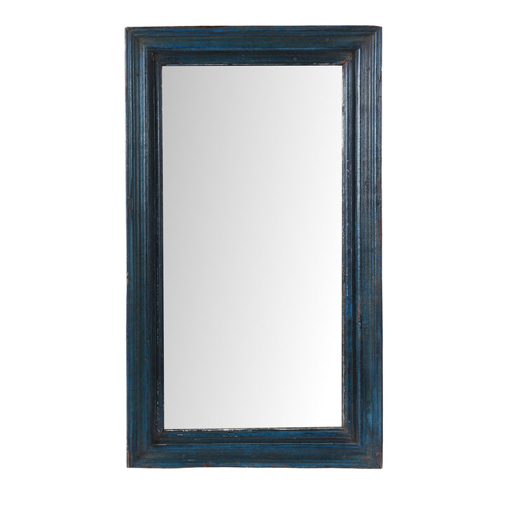 Blue Painted Reclaimed Teak Indian Mirror With Deep Moulded Frame