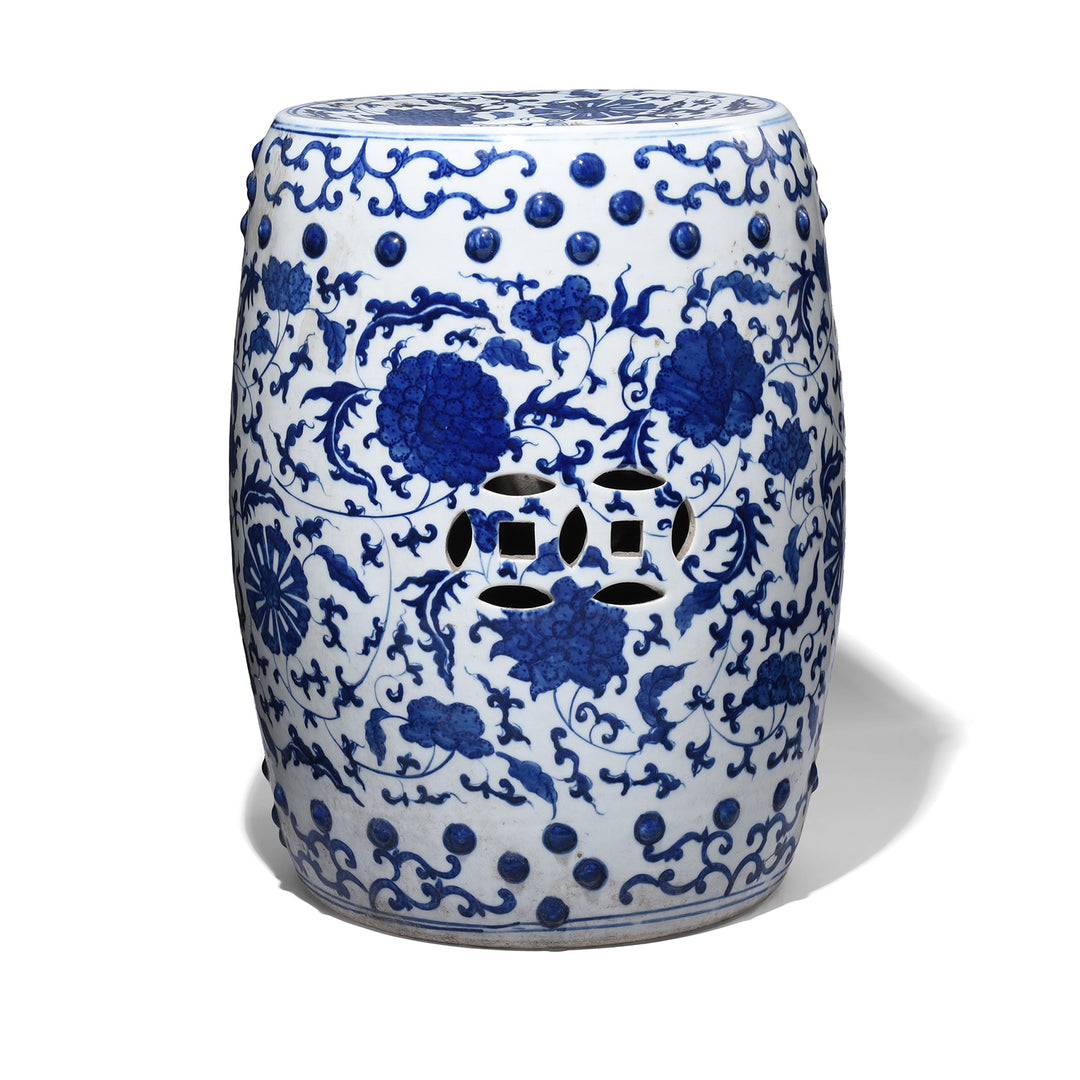 Blue & White Lotus Barrel Stool – Jingdezhen Porcelain | Indigo Antiques