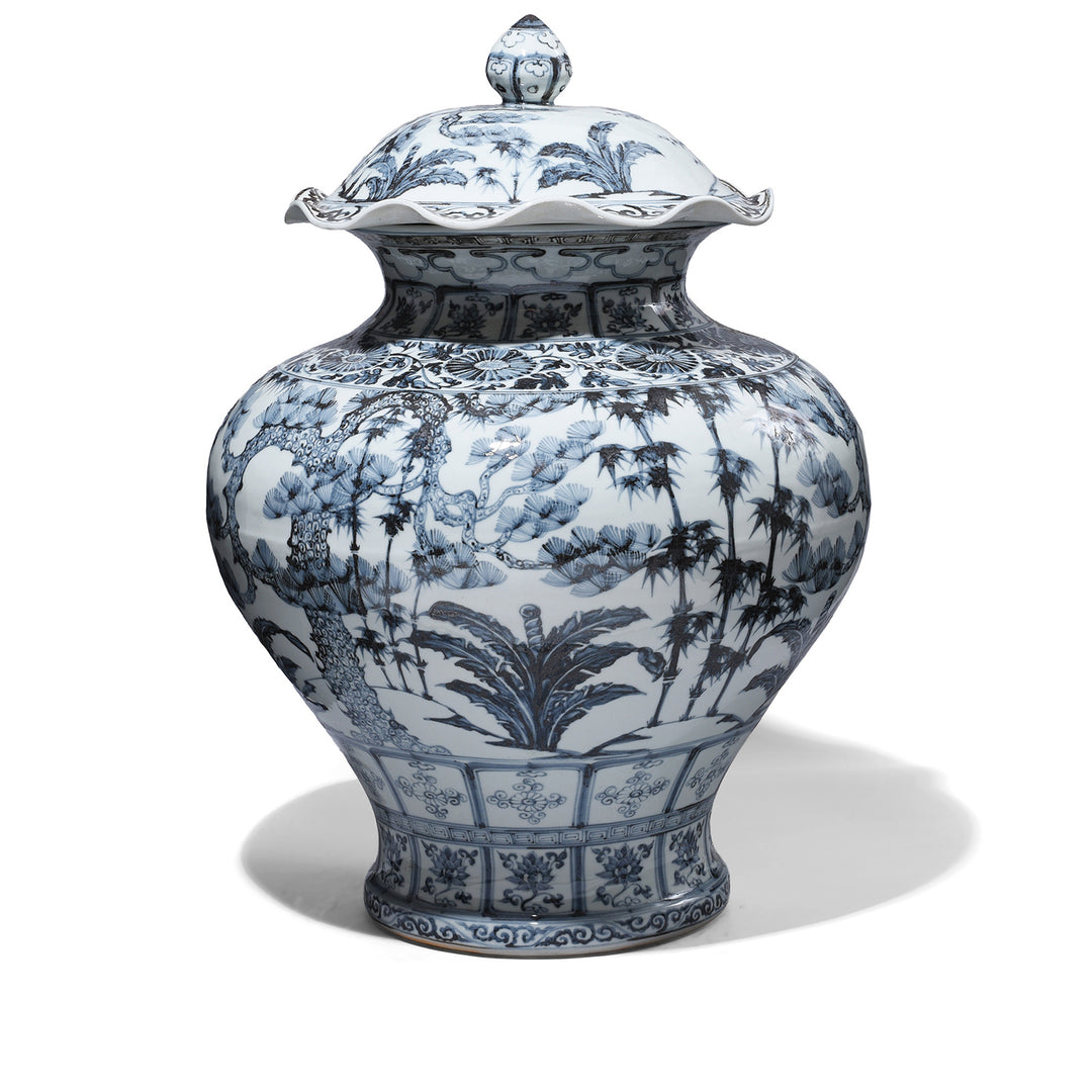 Blue & White Porcelain Frilled Temple Jar With Lid | Indigo Antiques