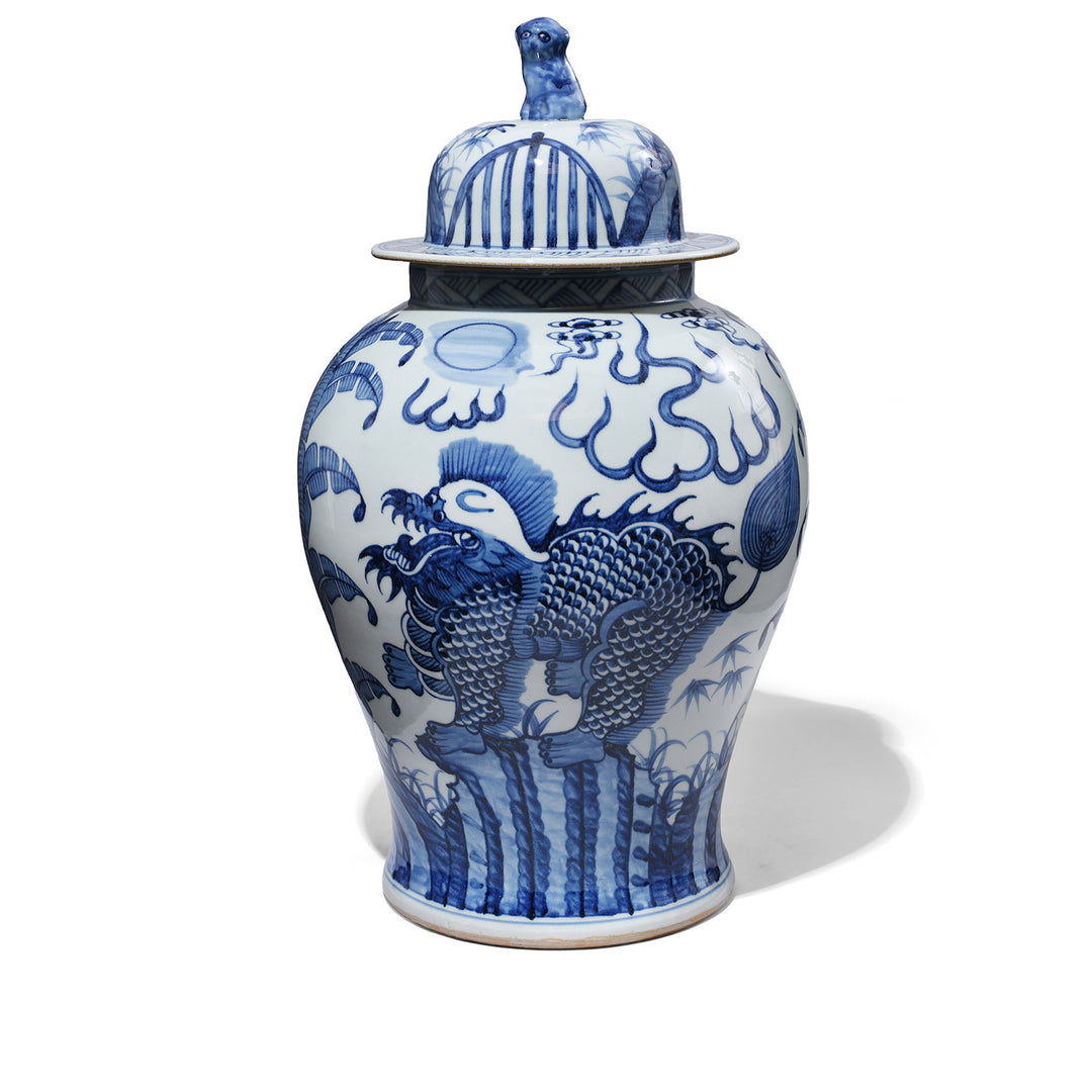 Blue & White Porcelain Temple Jar - Qilin Design | Indigo Antiques