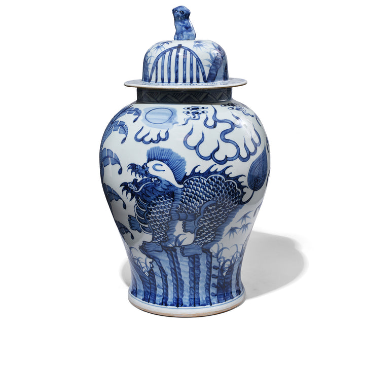 Blue & White Porcelain Temple Jar - Qilin Design | Indigo Antiques