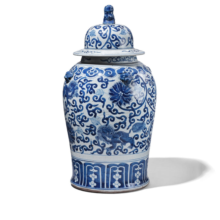 Blue & White Porcelain Temple Jar - Snow Lion | Indigo Antiques