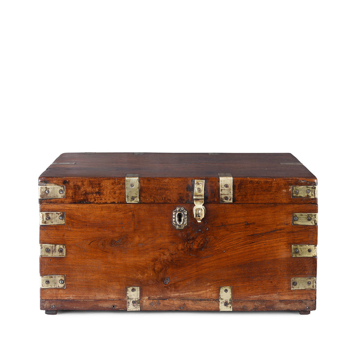 Brass Bound Anglo Indian Teak Military Chest With Removable Tray 19th Century