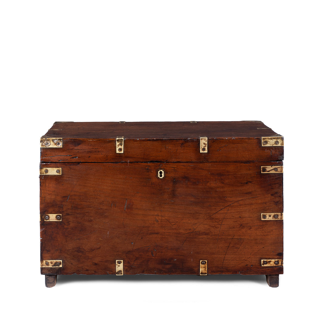 Brass Bound Teak Anglo Indian Military Chest With Original Fittings And Patina