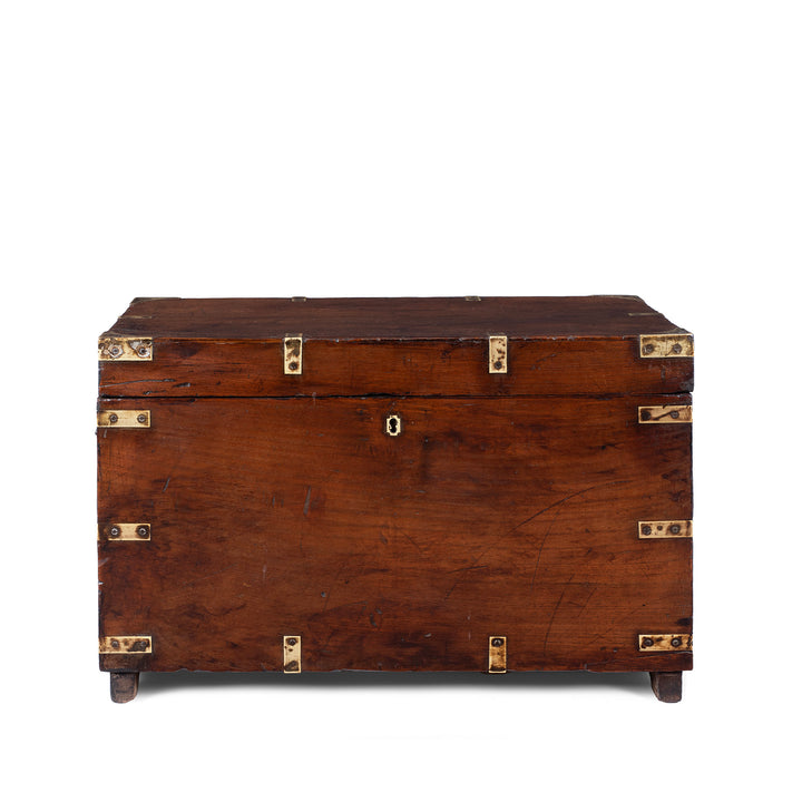 Brass Bound Teak Anglo Indian Military Chest With Original Fittings And Patina