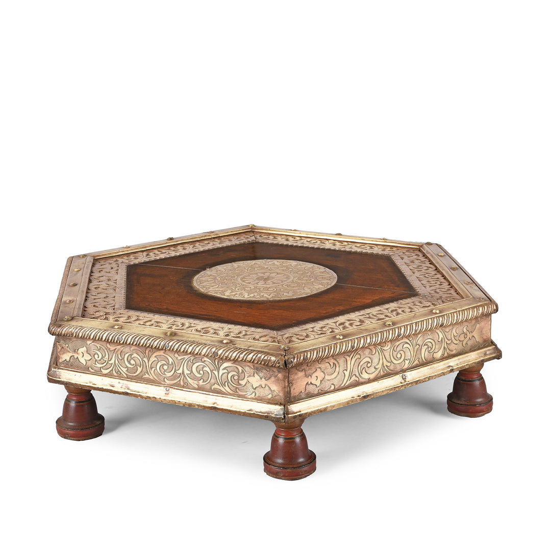 Brass & Rosewood Prayer Table from Gujarat | Indigo Antiques