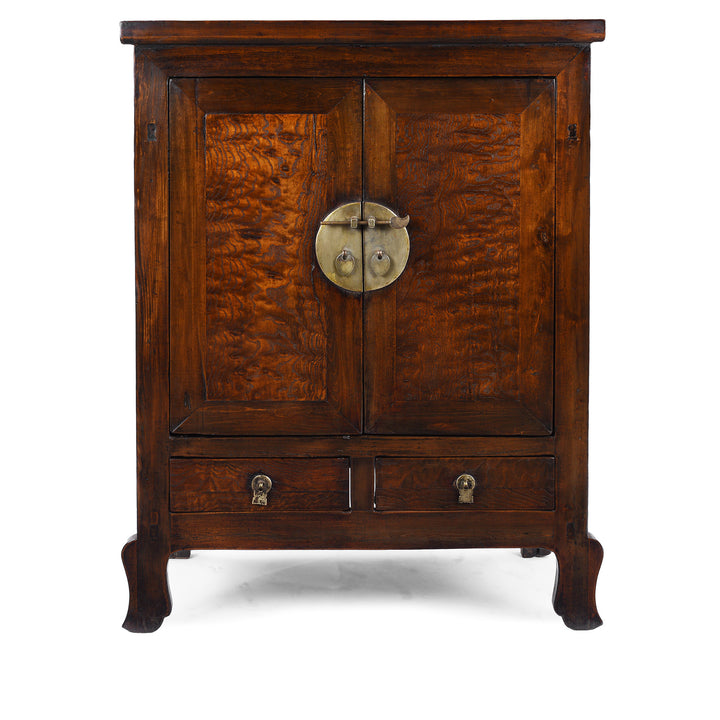Burr Mulberry And Poplar Cabinet From Gansu With Original Brass Hardware