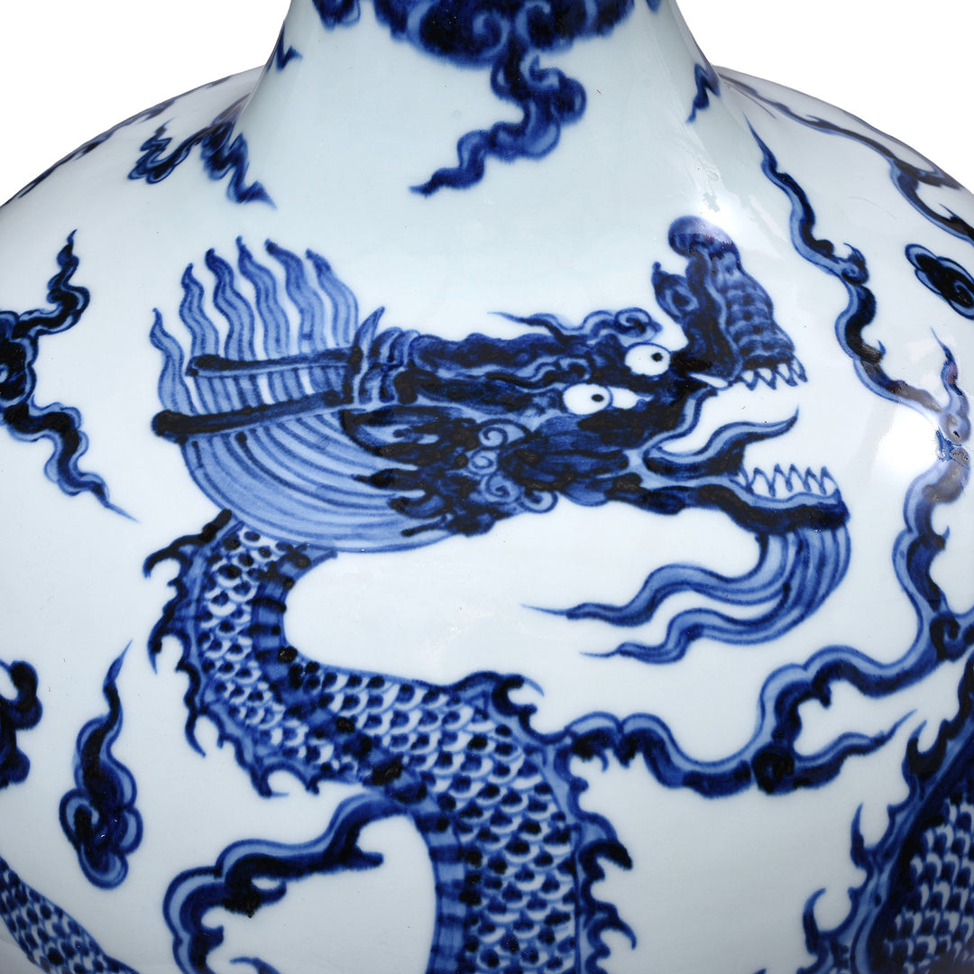 Dragon Detail From Blue & White Porcelain Tianqiuping Dragon Vase | Indigo Antiques
