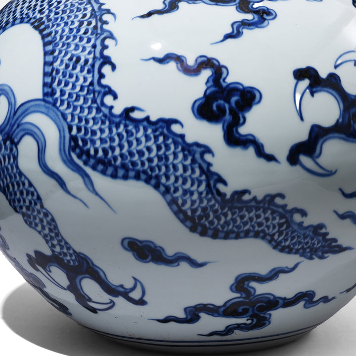 Detail From Blue & White Porcelain Tianqiuping Dragon Vase | Indigo Antiques