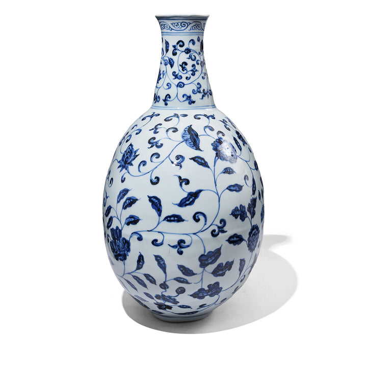 Side VIew Of Chinese Blue & White Lotus Moonflask | Indigo Antiques