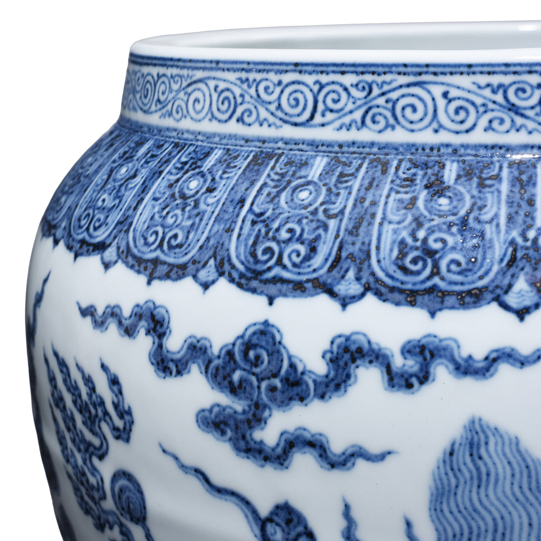 Rim Detail From Chinese Blue & White Dragon Planter | Indigo Antiques