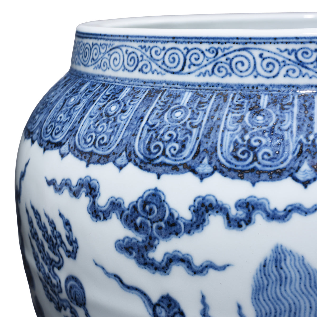Rim Detail From Chinese Blue & White Dragon Planter | Indigo Antiques