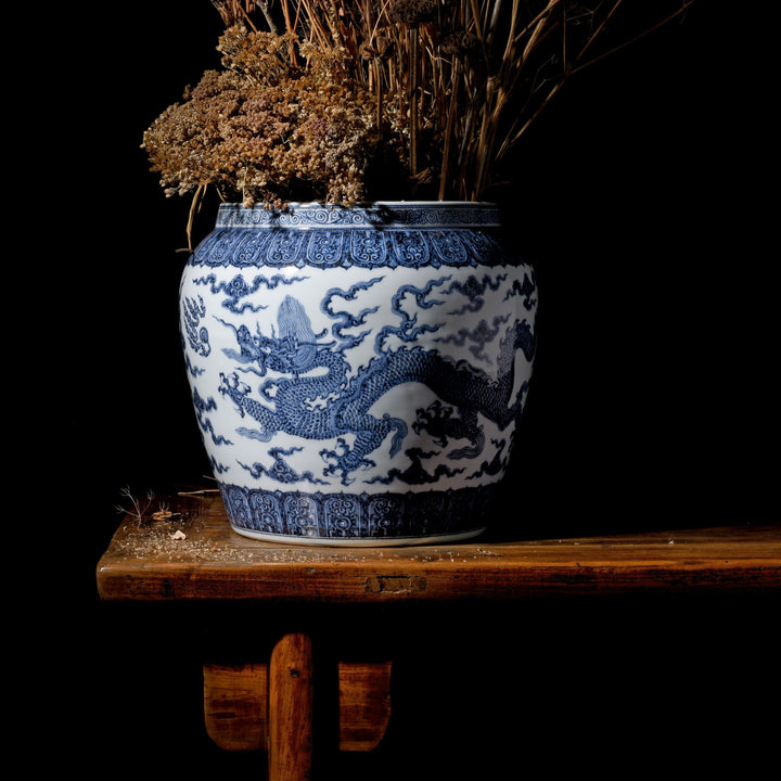 Chinese Blue & White Dragon Planter | Indigo Antiques