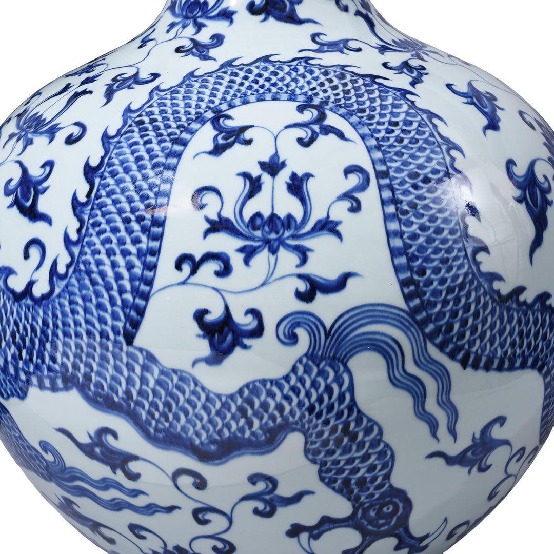 Detail From Extra Large Blue & White Dragon Bottle Vase
