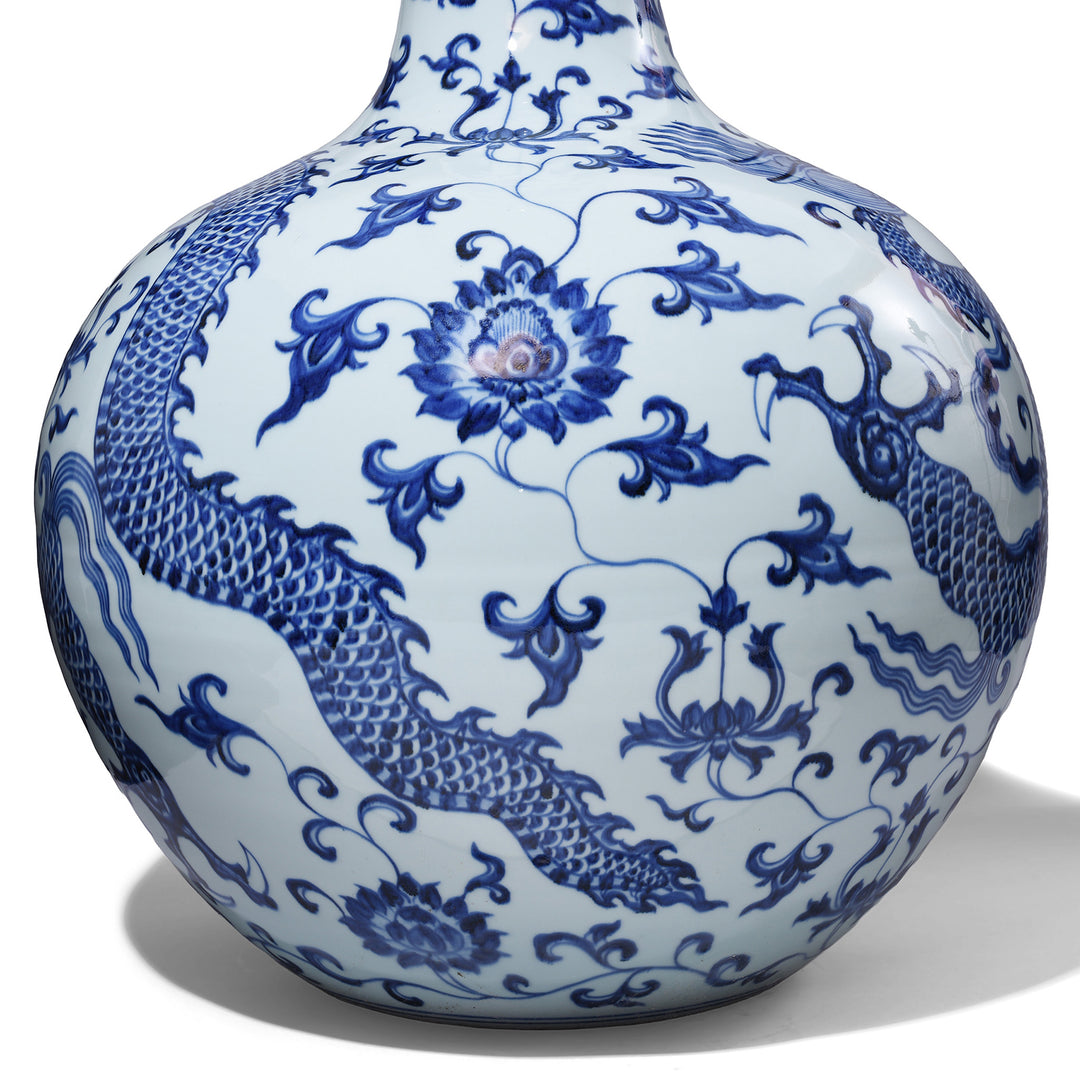 Detail From Extra Large Blue & White Dragon Bottle Vase