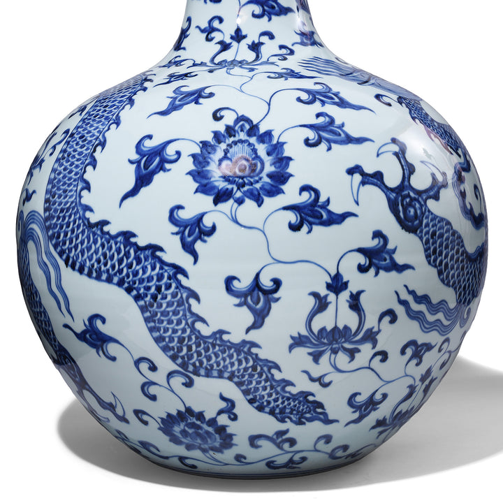 Detail From Extra Large Blue & White Dragon Bottle Vase
