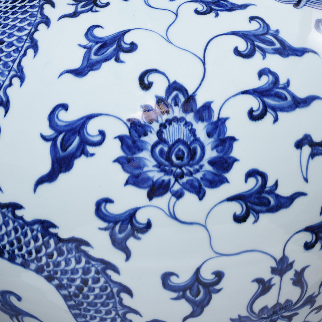 Detail From Extra Large Blue & White Dragon Bottle Vase