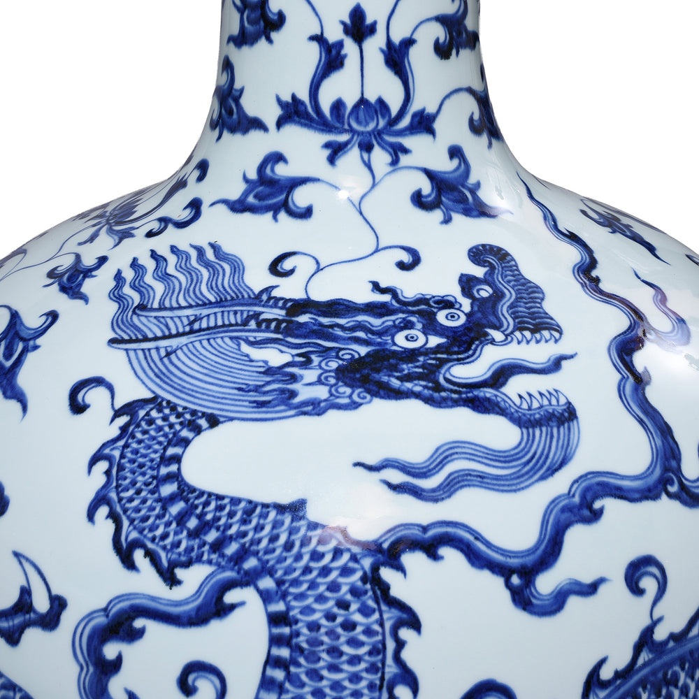 Dragon Detail From Extra Large Blue & White Dragon Bottle Vase