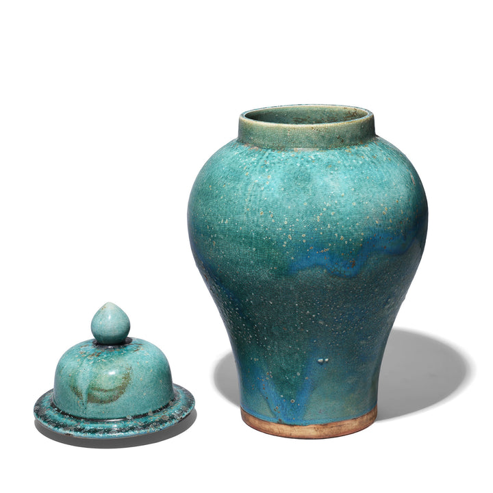 Lid Off VIew Of Green Yaobian Glaze Temple Jar | Indigo Antiques