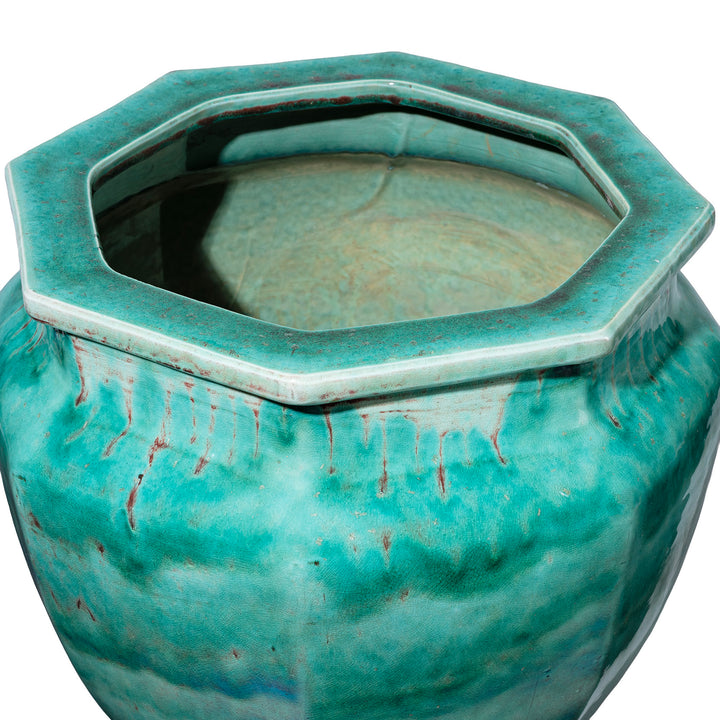 Interior Detail From Chinese Green Yaobian Glaze Planter | Indigo Antiques