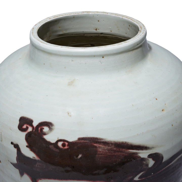 Rim Detail From Provincial Ink Brown & White Dragon Jar | Indigo Antiques