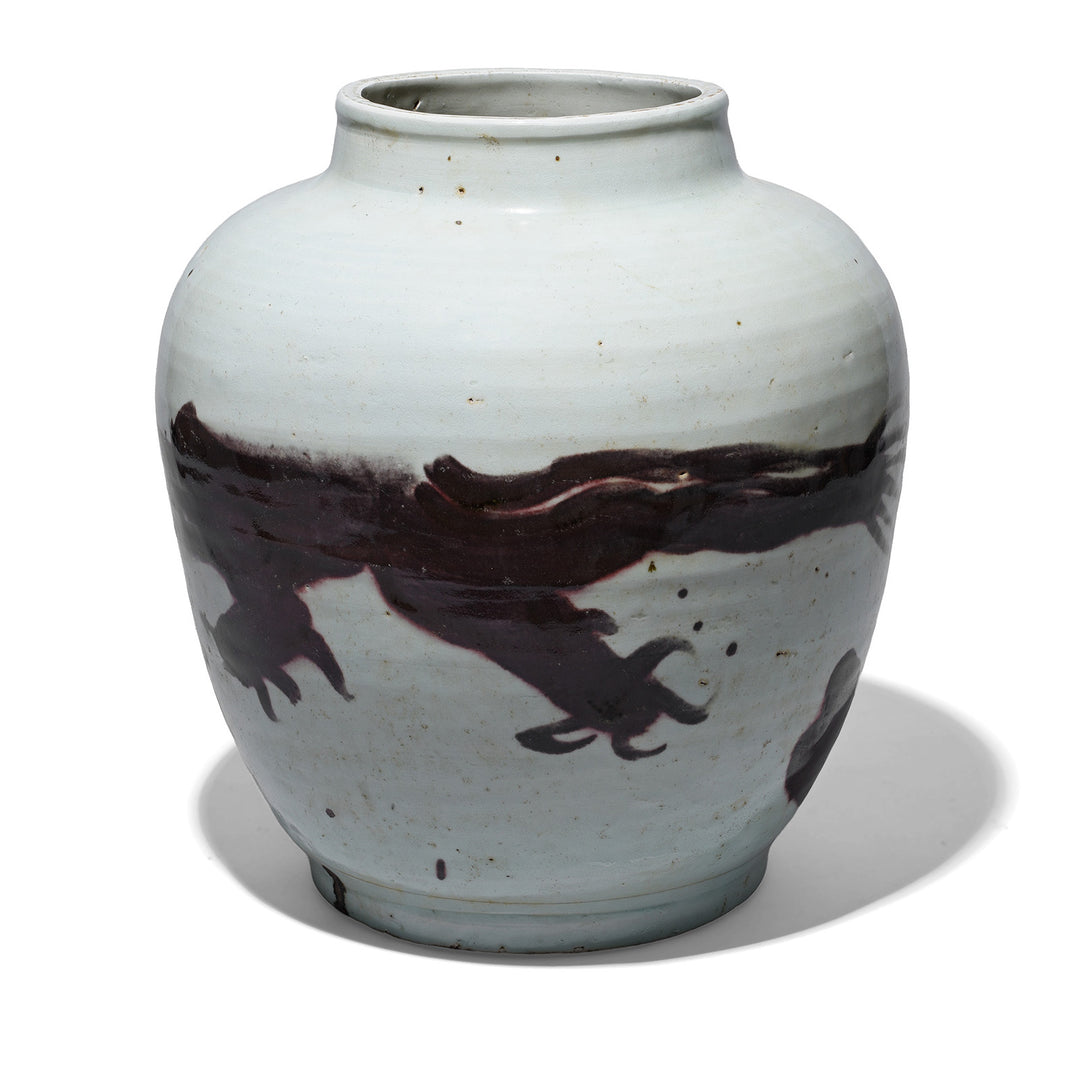 Back Of Provincial Ink Brown & White Dragon Jar | Indigo Antiques