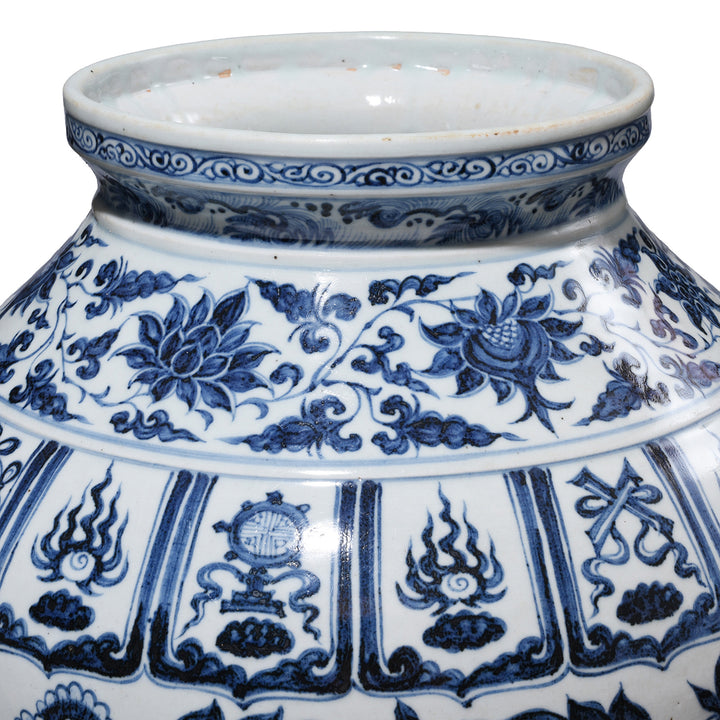 Rim Detail From Blue & White Porcelain Jar - Auspicious Symbols | Indigo Antiques