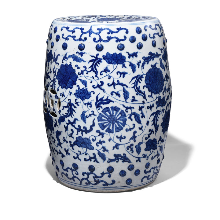 Blue & White Lotus Barrel Stool – Jingdezhen Porcelain | Indigo Antiques