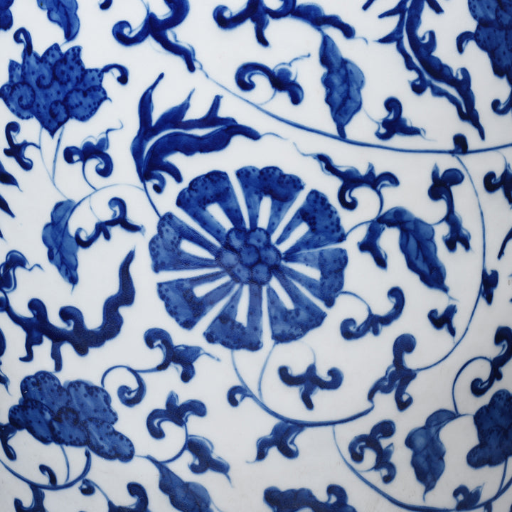 Detail From Blue & White Lotus Barrel Stool – Jingdezhen Porcelain | Indigo Antiques