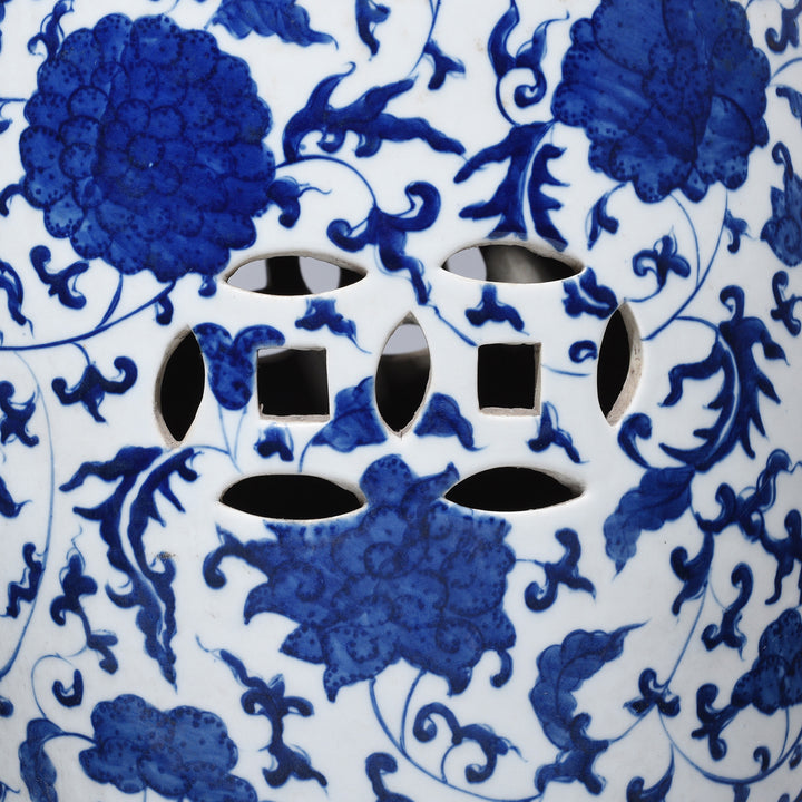 Detail From Blue & White Lotus Barrel Stool – Jingdezhen Porcelain | Indigo Antiques